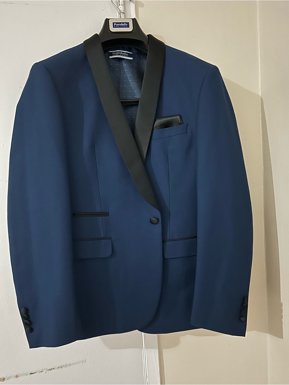 Men's set Navy Blue Shawl Lapel Tuxedo Jacket with Black Trim